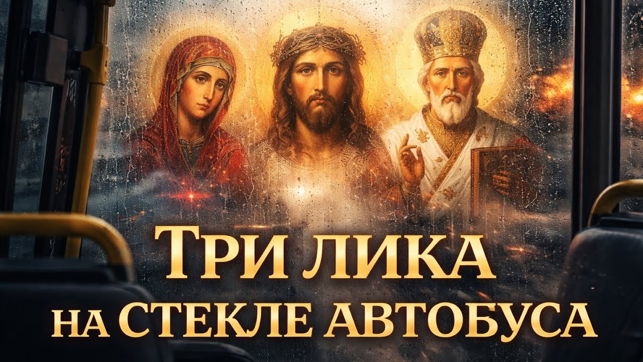 Три лика на стекле автобуса