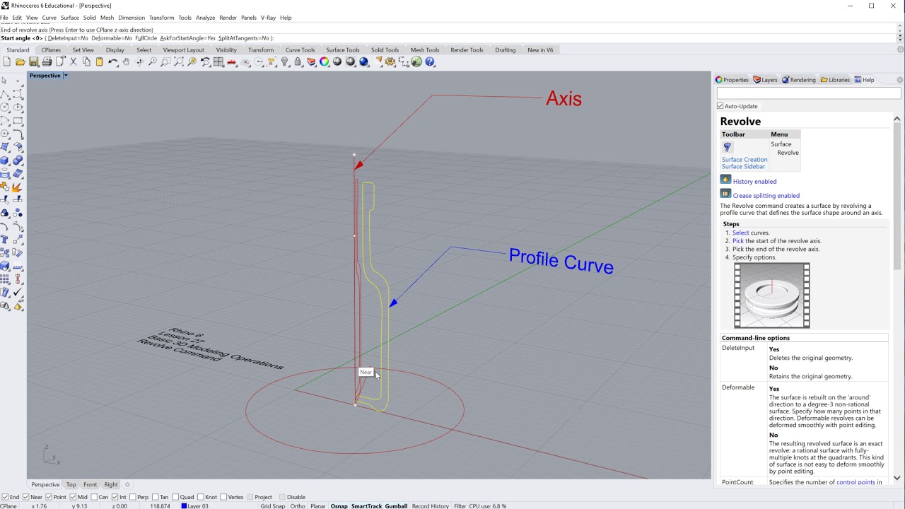 Rhino 6 Lesson 28 Basic Revolve Command