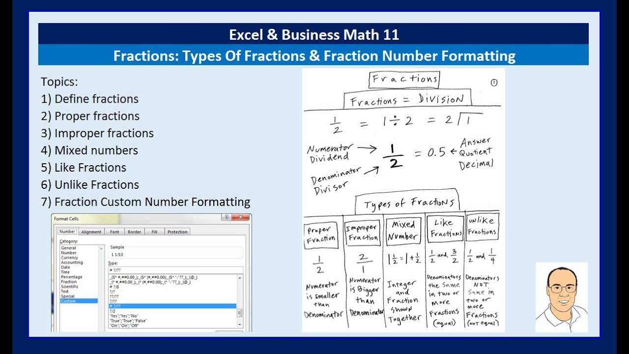 Excel & Business Math 11: Types Of Fractions & Fraction Number Formatting