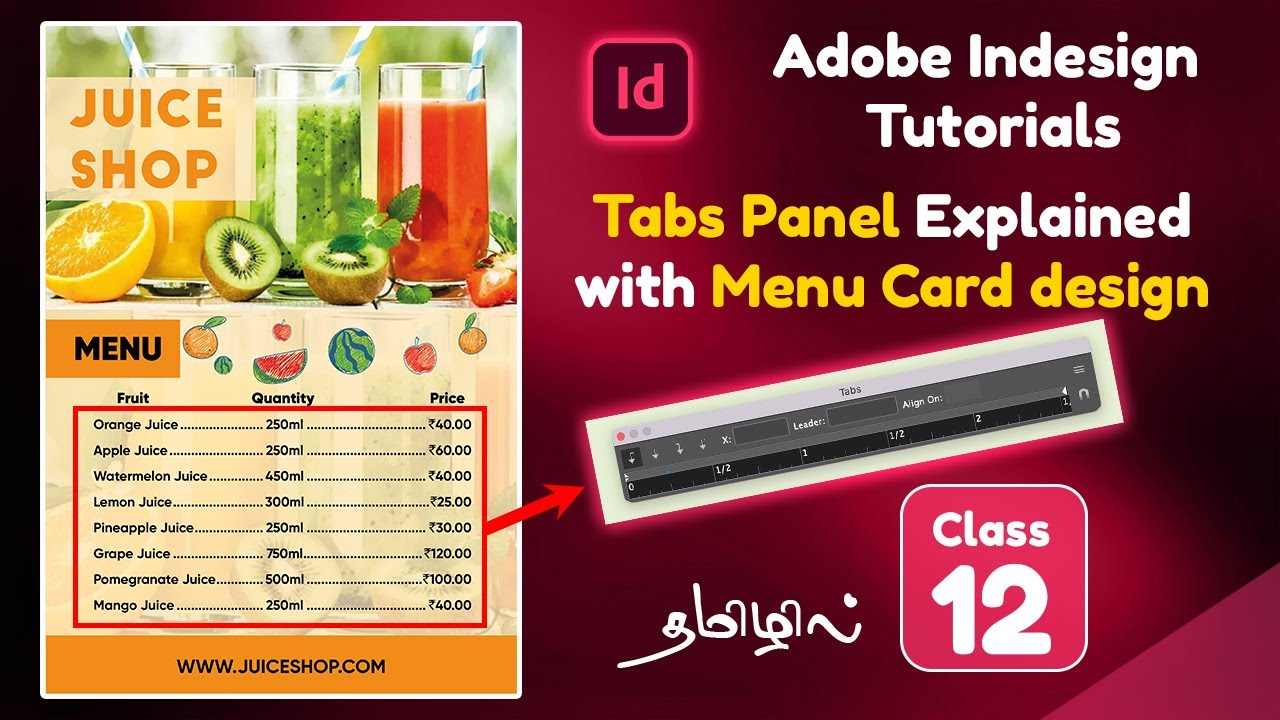 Menu card design | Tabs panel explained using Adobe Indesign | Indesign beginner class 12