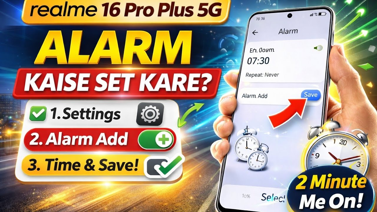 Realme 16 pro plus 5g me Alram kaise set kare || How to set alarm on Realme 16 pro plus 5g || 