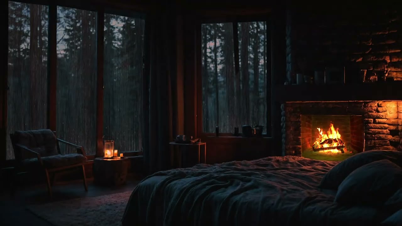 Feels calm Hearing sound of rain & Crackling Fireplace🔥sleep soundly all night without interruption