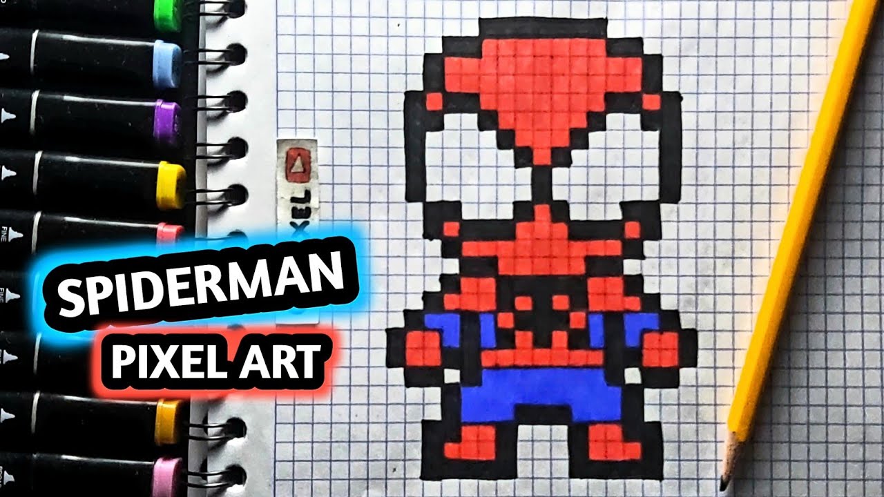 Como Dibujar A HOMBRE Araña | PASO A PASO FACIL (pixel art) TUTORIAL | how to draw spiderman kawaii