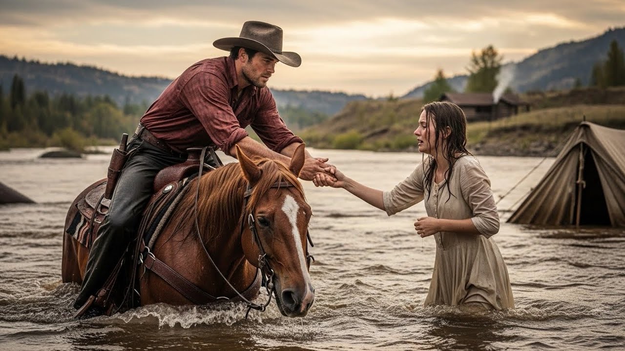 Flash Flood Swept Her Away From Campsite, A Cowboy Rode Into Current And Grabbed Her Hand