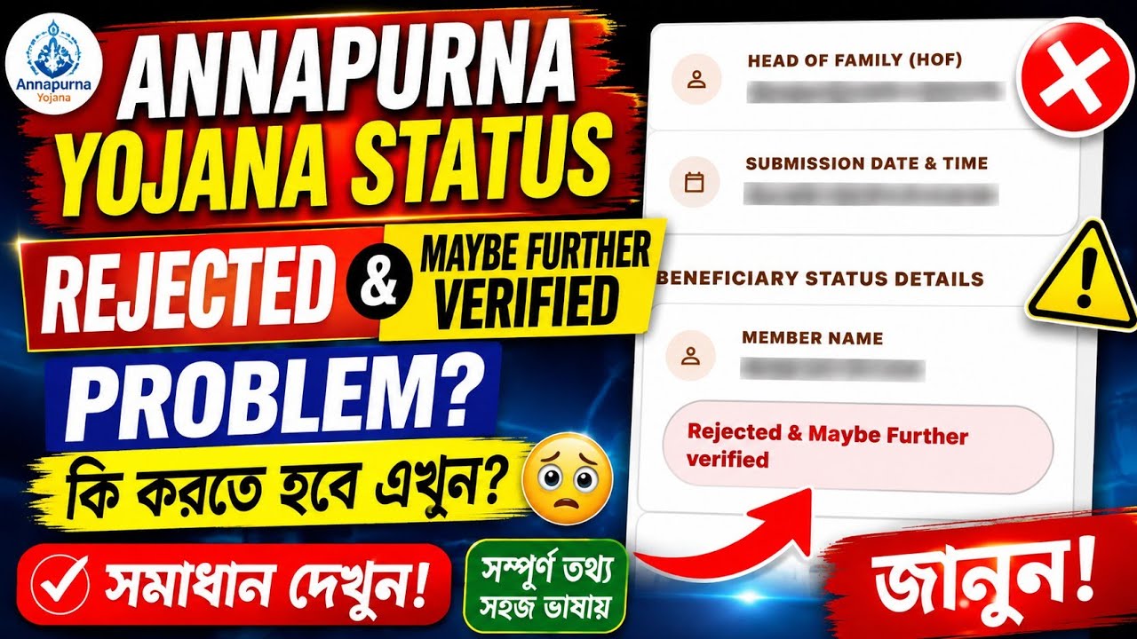Annapurna Yojana Status Rejected & Maybe Further verified Problem |Rejected & Maybe Further verified