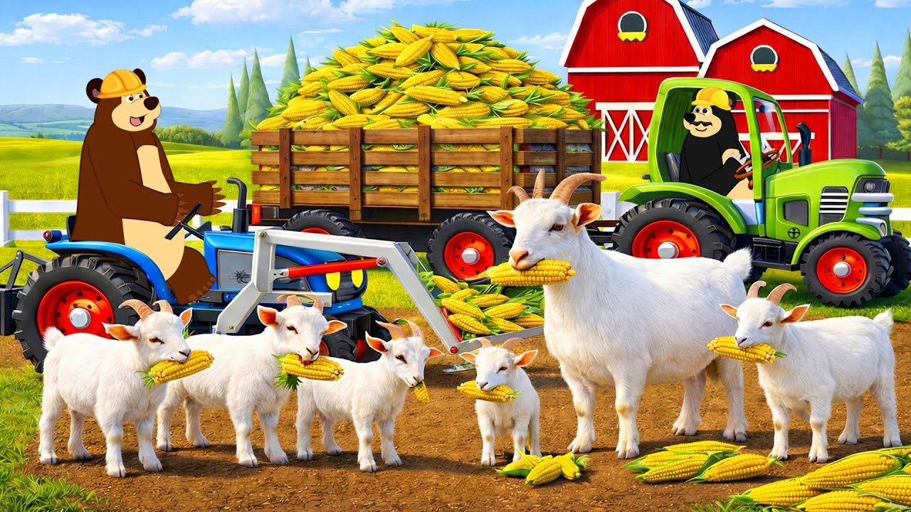 Farm Works: Cleaning the Barn & Feeding Goats with Corn | Real Farm Animation
