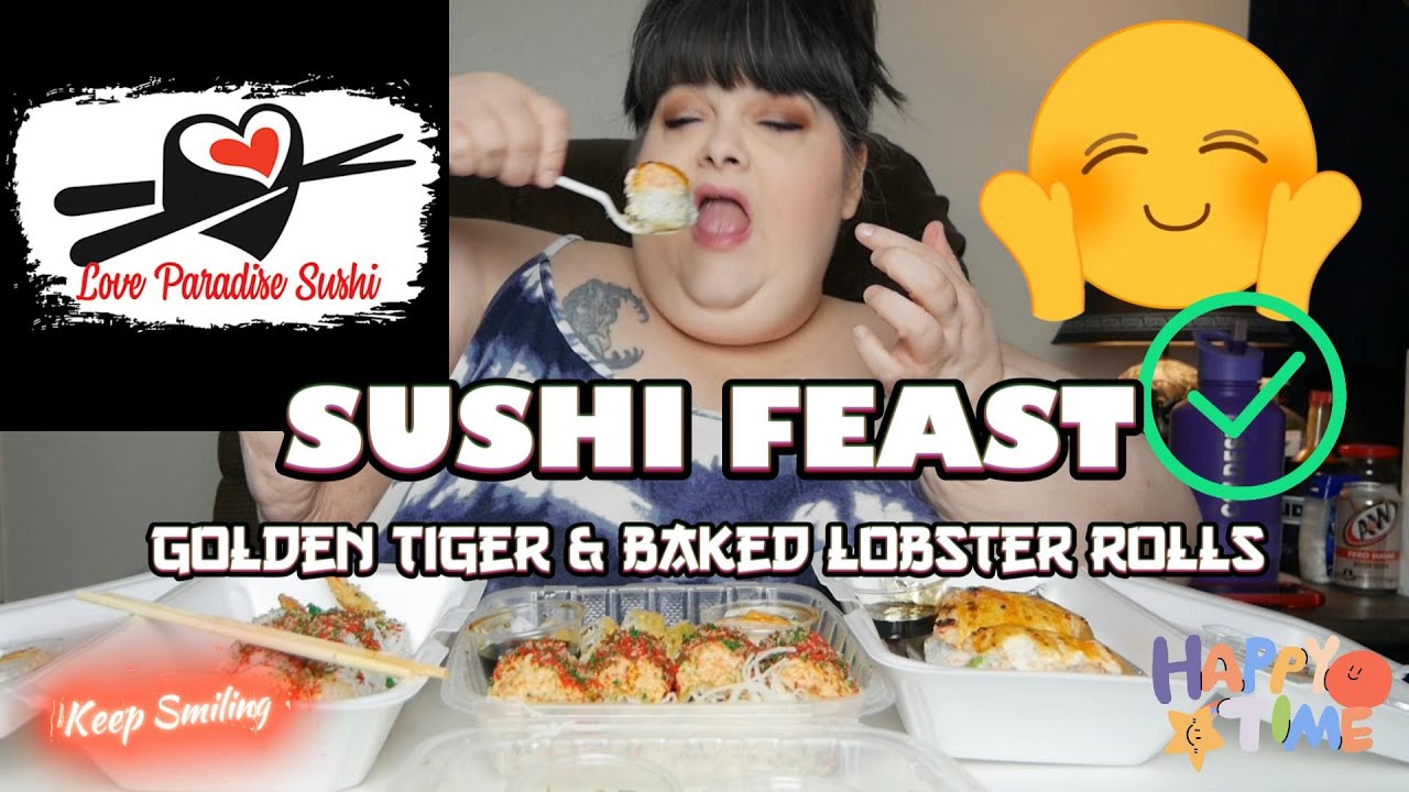 Sushi Feast from Love Paradise Sushi with Golden Tiger & Baked Lobster Roll Mukbang