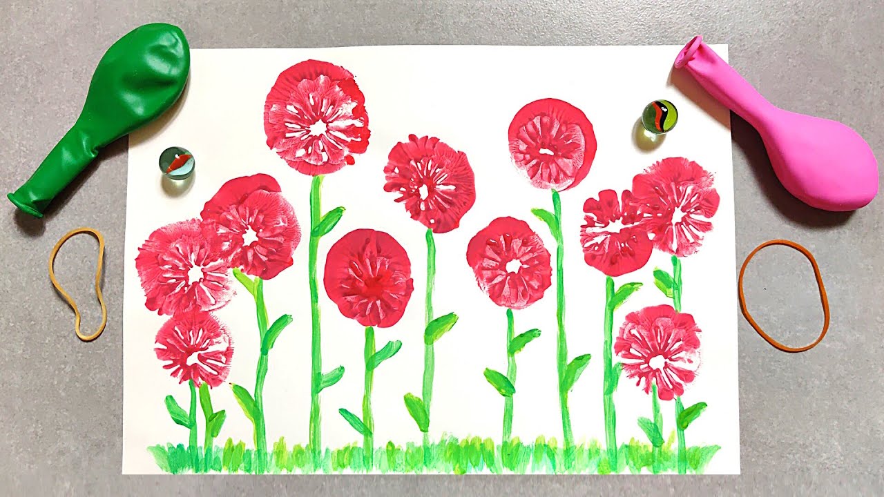 🌺✍ DISEGNARE FIORI con un PALLONCINO e una BIGLIA 🎈 Attività Creativa di Primavera 🌺🌸🌼