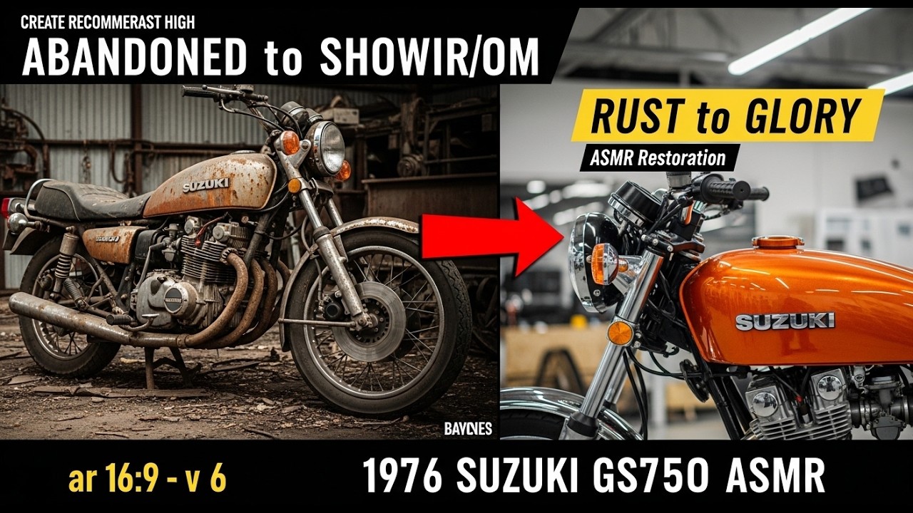 ASMR Motorcycle Restoration | Metallic Orange Suzuki GS750 1976 Rebuild Abandoned to Showroom