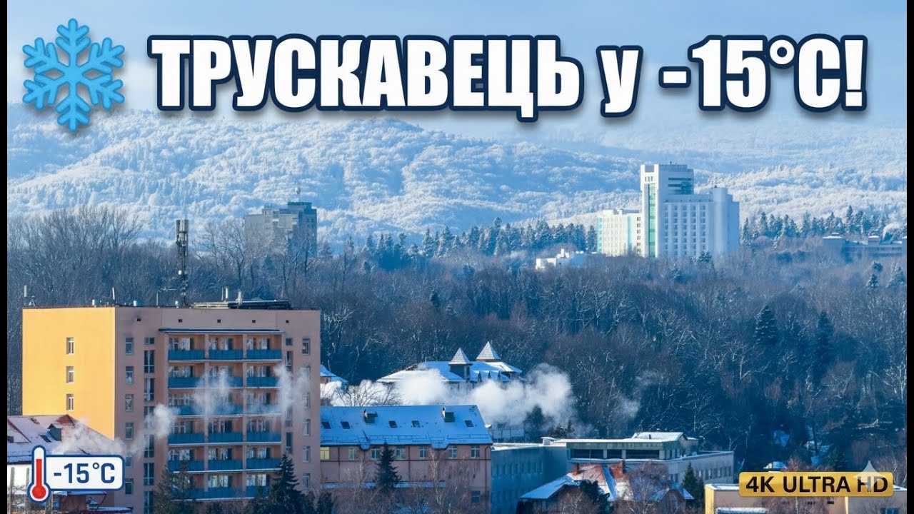 ТРУСКАВЕЦЬ 2026 | Крижана казка у -15°C ❄️ Все місто як на долоні! Краєвиди засніженого міста! 4к |