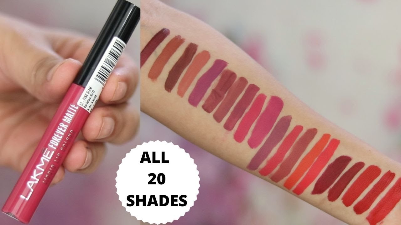 Свотчи жидкой матовой помады Lakme Forever Matte Liquid Lip Colour (все 20 оттенков) – свотчи, об...