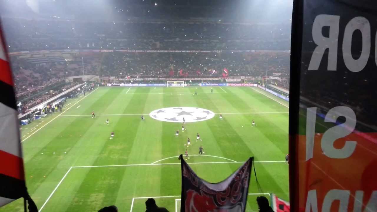 milan-barcellona 20/02/2013 entrata milan riscaldamento