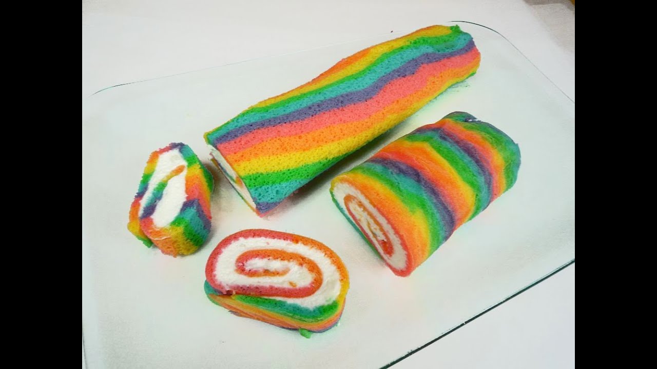 Rainbow Cake Roll/ Rainbowcake Roll (Regenbogen-Biskuit-Rolle)