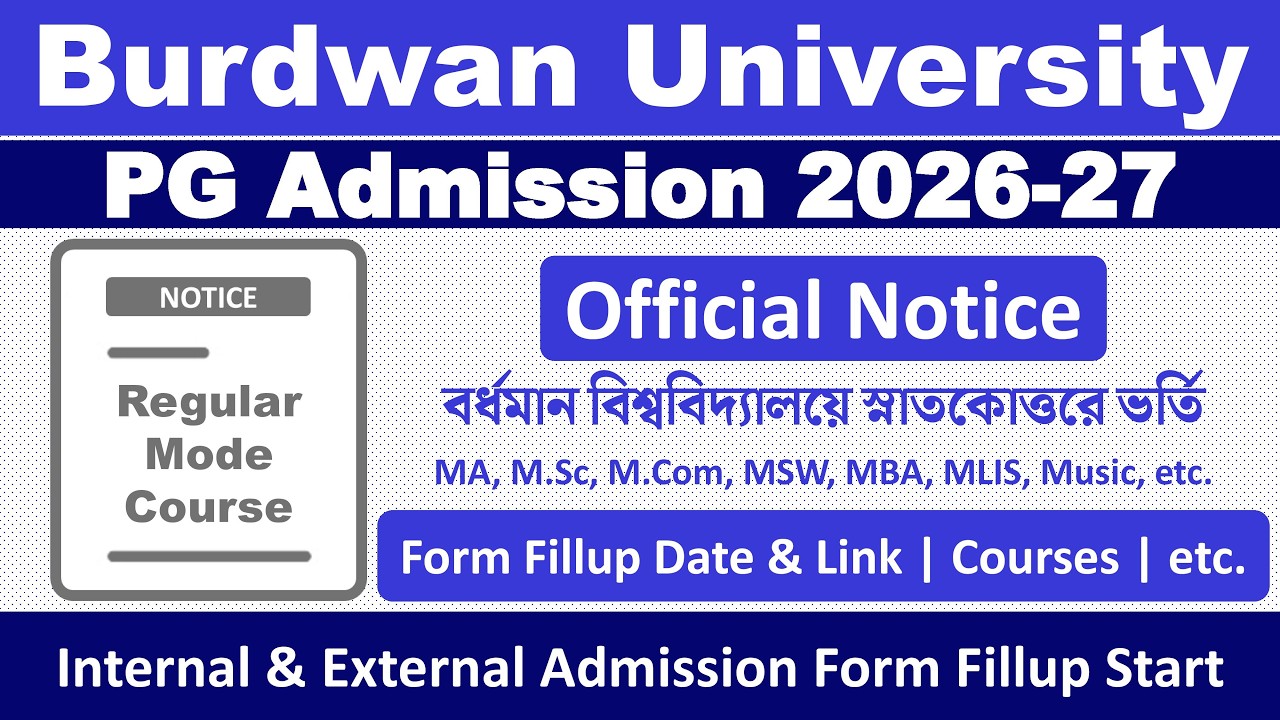 Burdwan University PG Admission 2026-2027: Full Information | MA/M.Sc/M.Com/MSW/MBA/Music