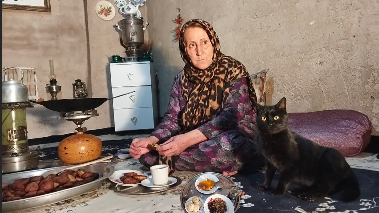 Grandma’s Nighttime Rustic Cooking 🌙 | Homemade Bursagh, Pumpkin & Roasted Wheat 🍞🎃🐈‍⬛