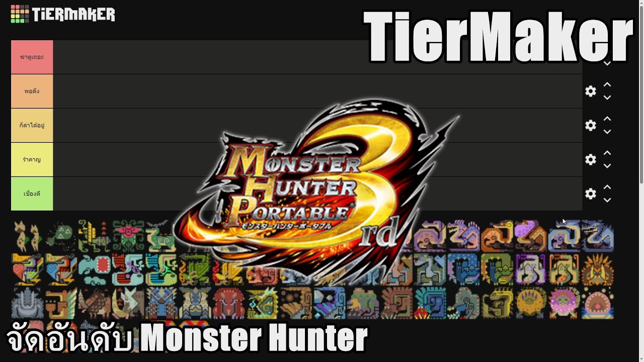 TierMaker : จัดอันดับเหล่ามอนสเตอร์ - Monster Hunter Portable 3rd