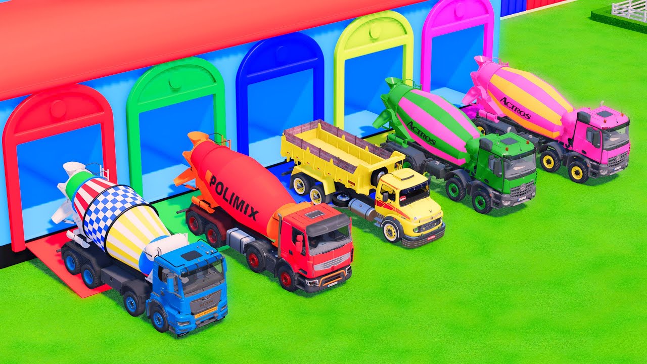 Transportieren alle Betonmischer mit Doppel Flachbettanhänger & Mercedes! FS22