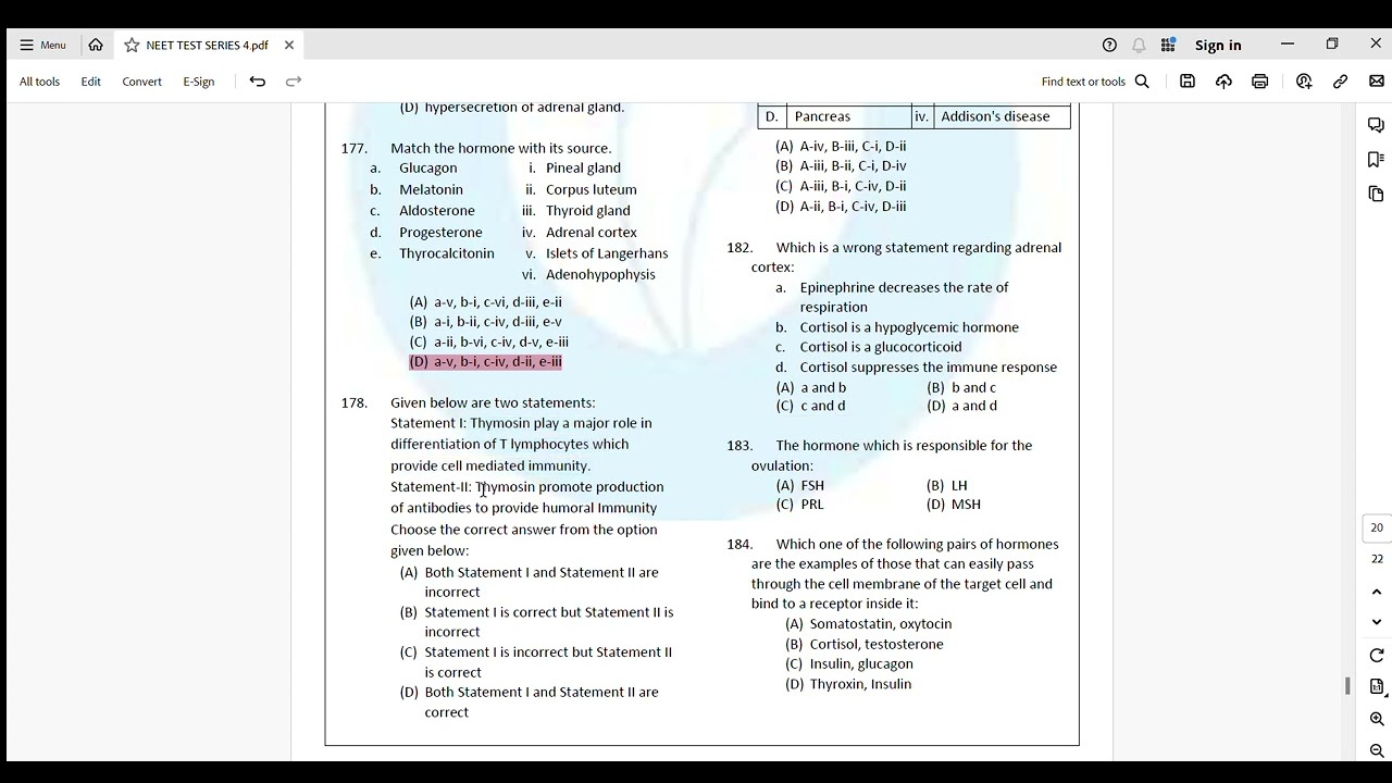 ZOOLOGY NEET TEST SERIES 4 DISCUSSION