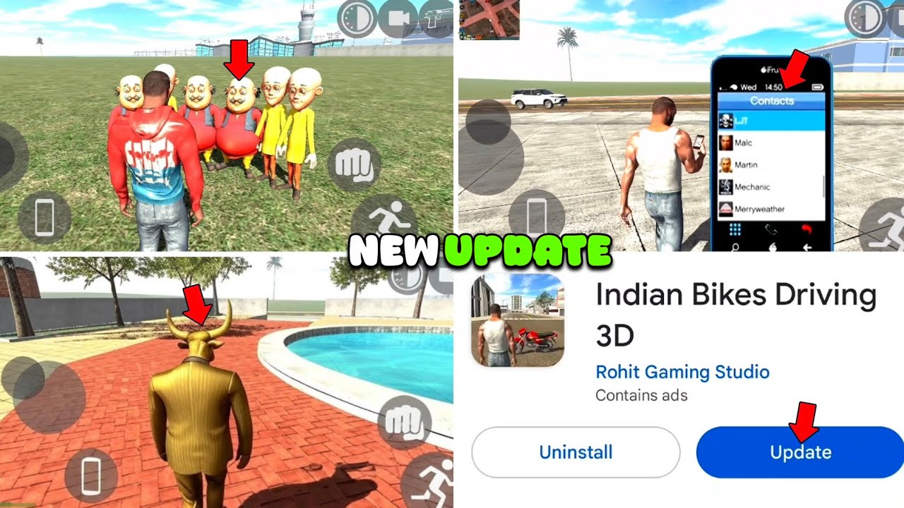 Indian Bikes Driving 3d Motu Patlu+Bull Man Cheats Code | New GTA Phone Add | New Update Feature 