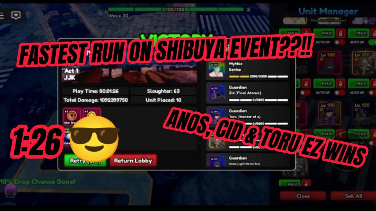 Fastest clear on Shibuya event in Anime Guardians (erase mahoraga xD)