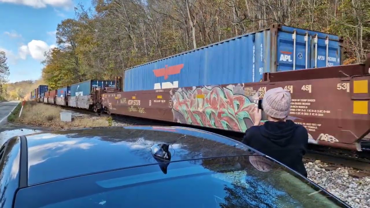 CSX Intermodal train traveling between Sutersville and West Newton PA on Halloween 2025