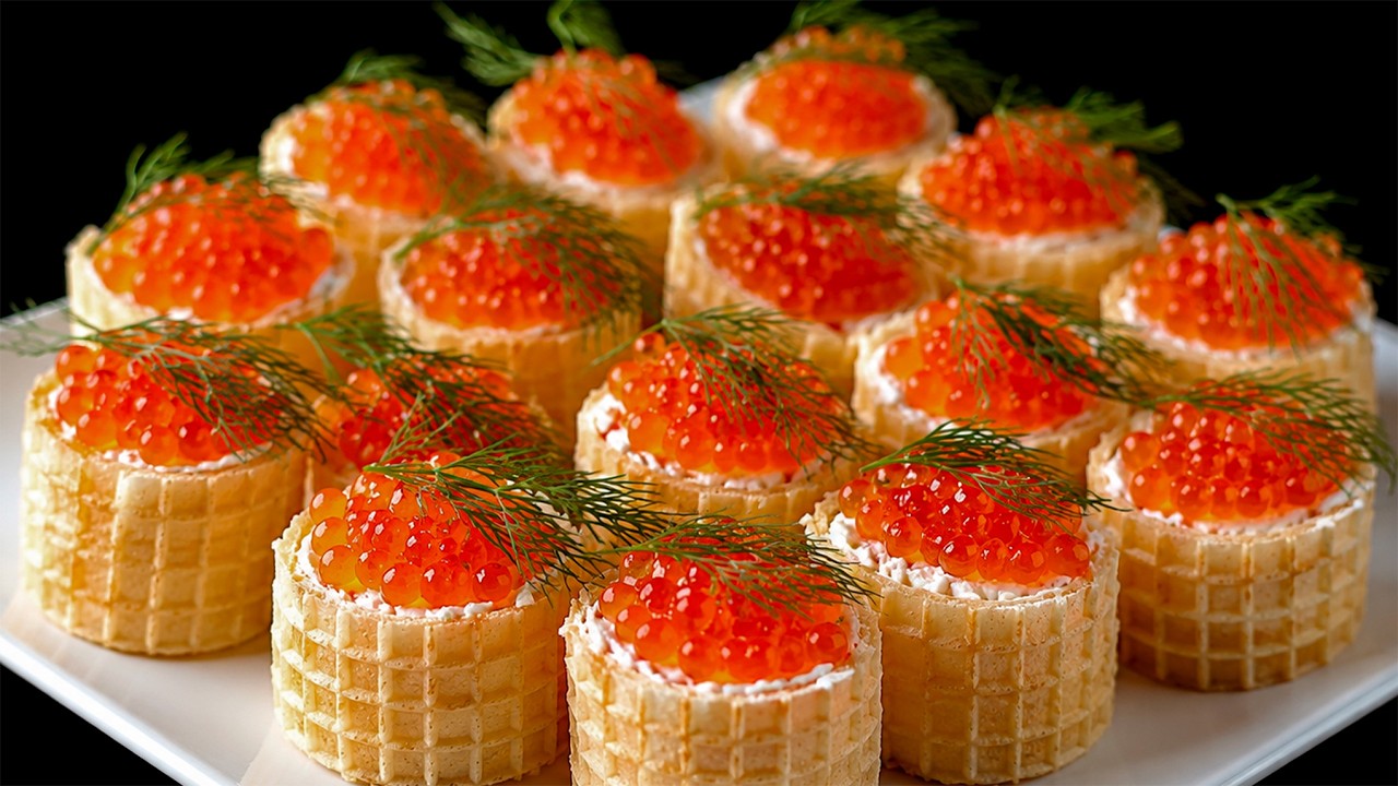 So Simple and Luxurious! Waffles with Red Caviar Everyone Will Love!