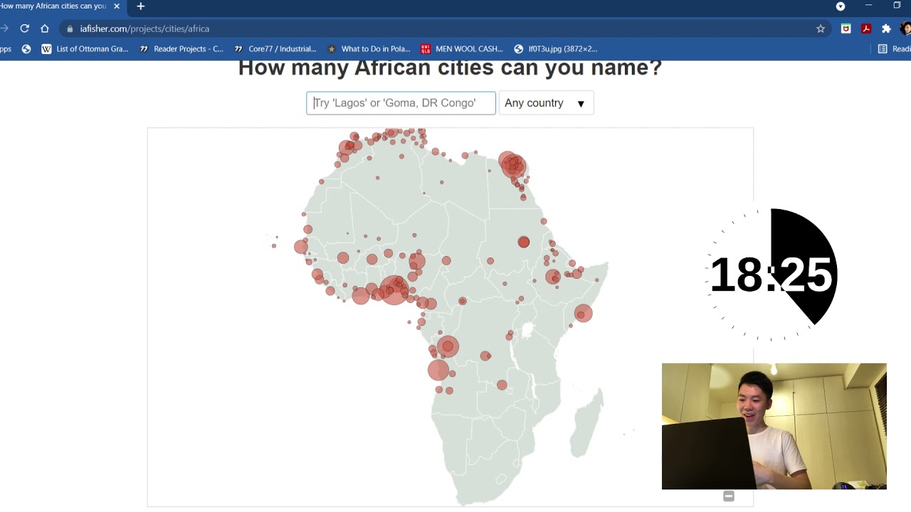 I try to name as many African cities as possible in 30 minutes (more like 20)