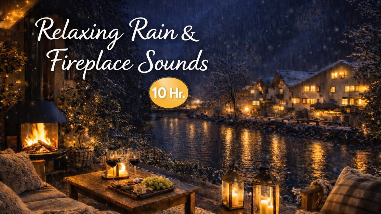 Cozy Riverside Ambience 10 hr | Fireplace Warmth & Rainy Mountains for Relaxation