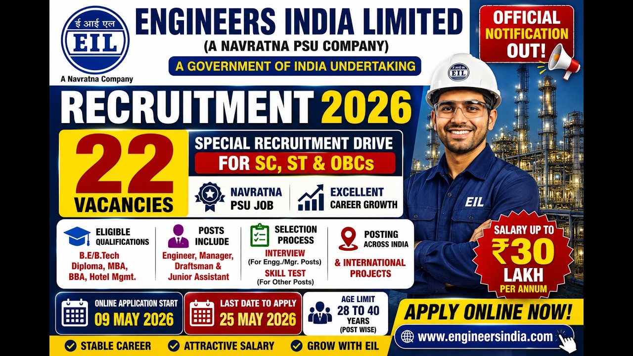 🔥 EIL Recruitment 2026 | Navratna PSU Jobs 😍 | Engineer & Manager Vacancy | Salary ₹30 LPA