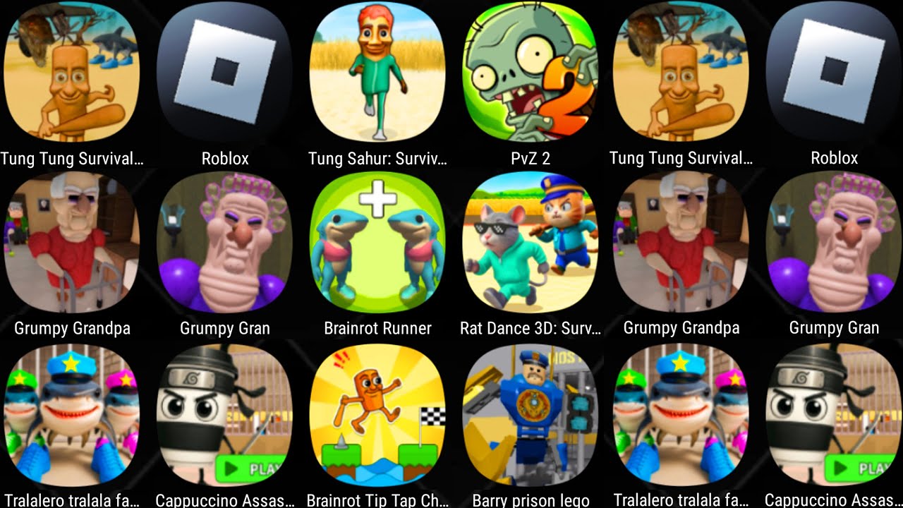 Tung Sahur Survival Challenge,Plants Vs Zombies 2,Roblox,Cappuccino Assassino,Grumpy Gran,LEGO BARRY