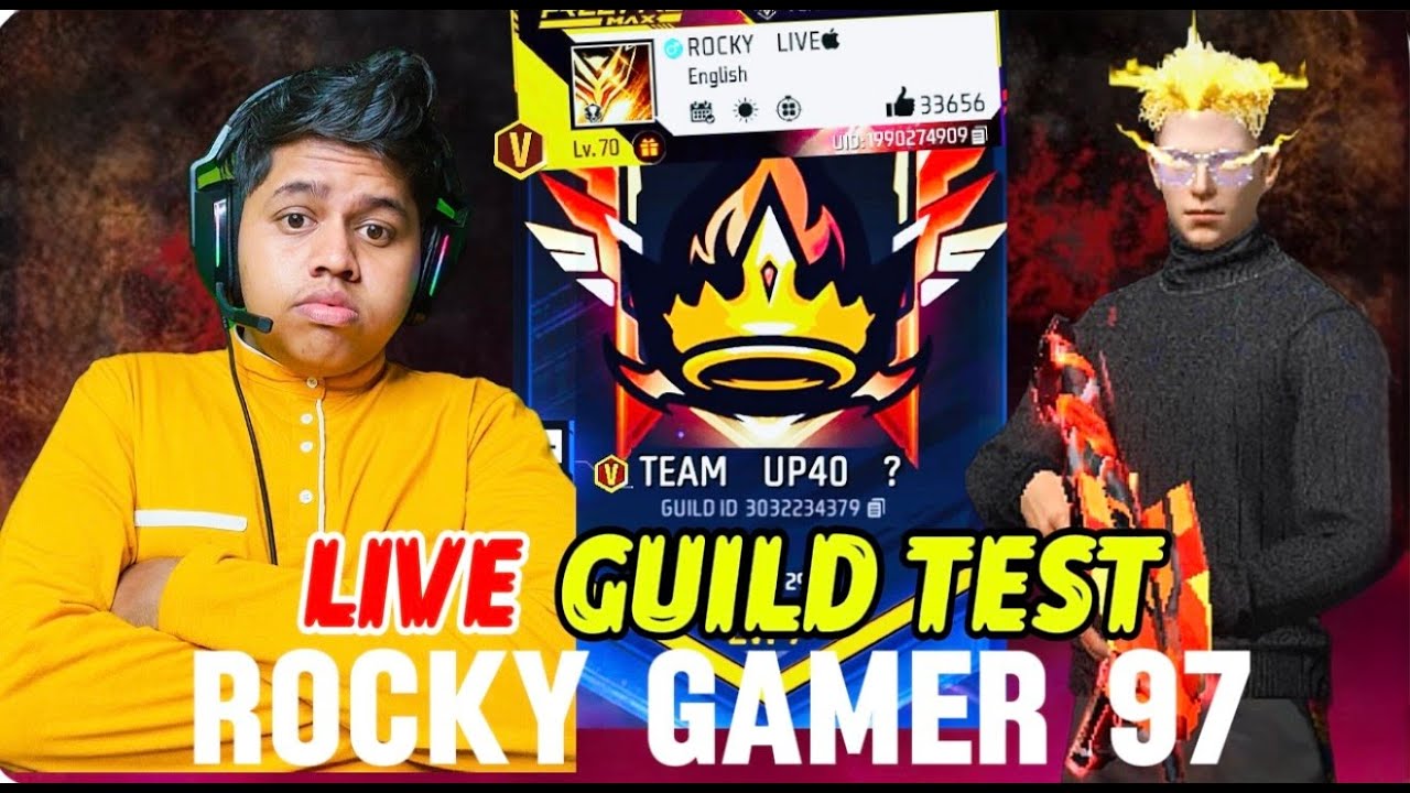 🔴ROCKY IS LIVE V BADGE GUILD TEST GIVEWAYA ON LIVE CRAZY REACTION🤯#shortslive #freefirelive #raisatr