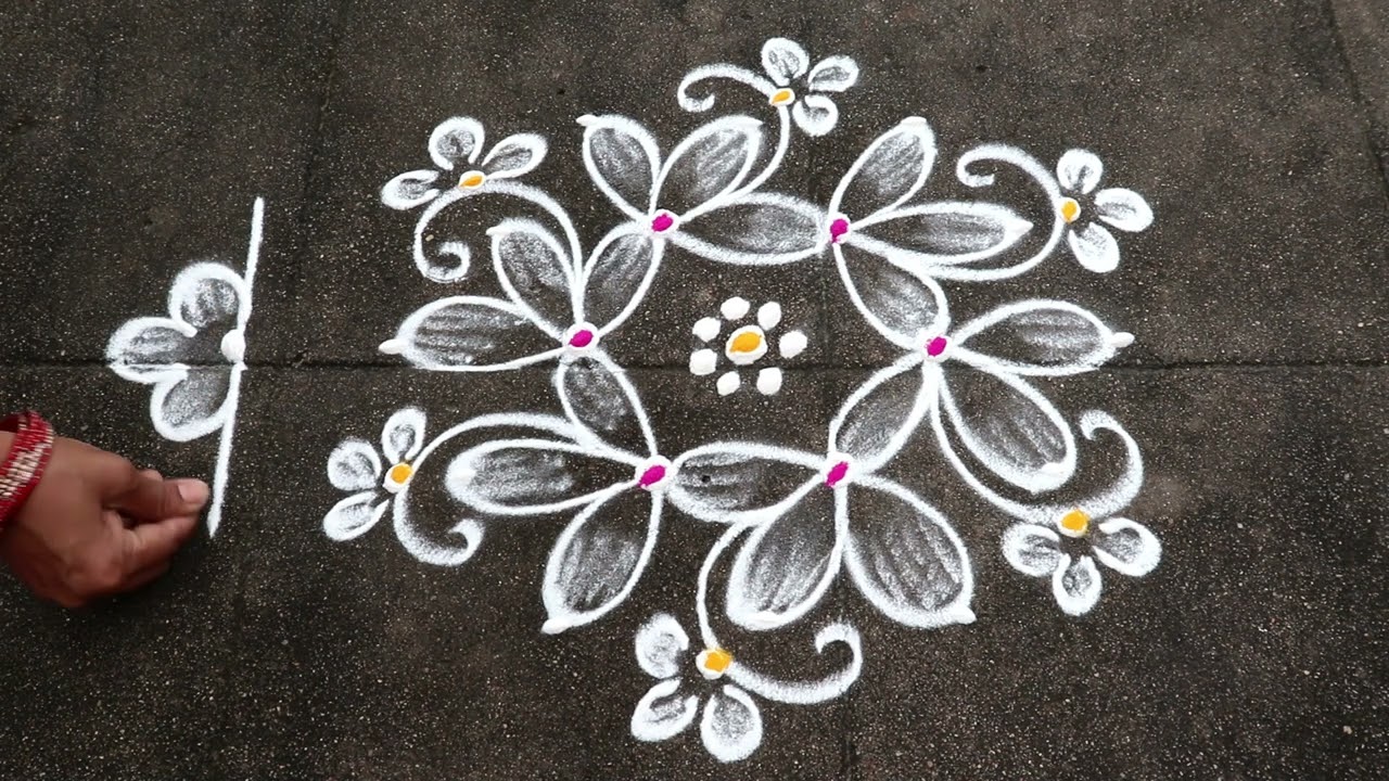 Simple Daily Rangoli Designs| 5x3 Dots Small Muggulu | Navratri Kolam Designs With Side Borders