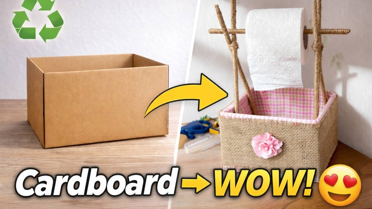 DIY Storage Box with Cardboard & Skewers 😍| Genius Fabric Makeover Idea♻️