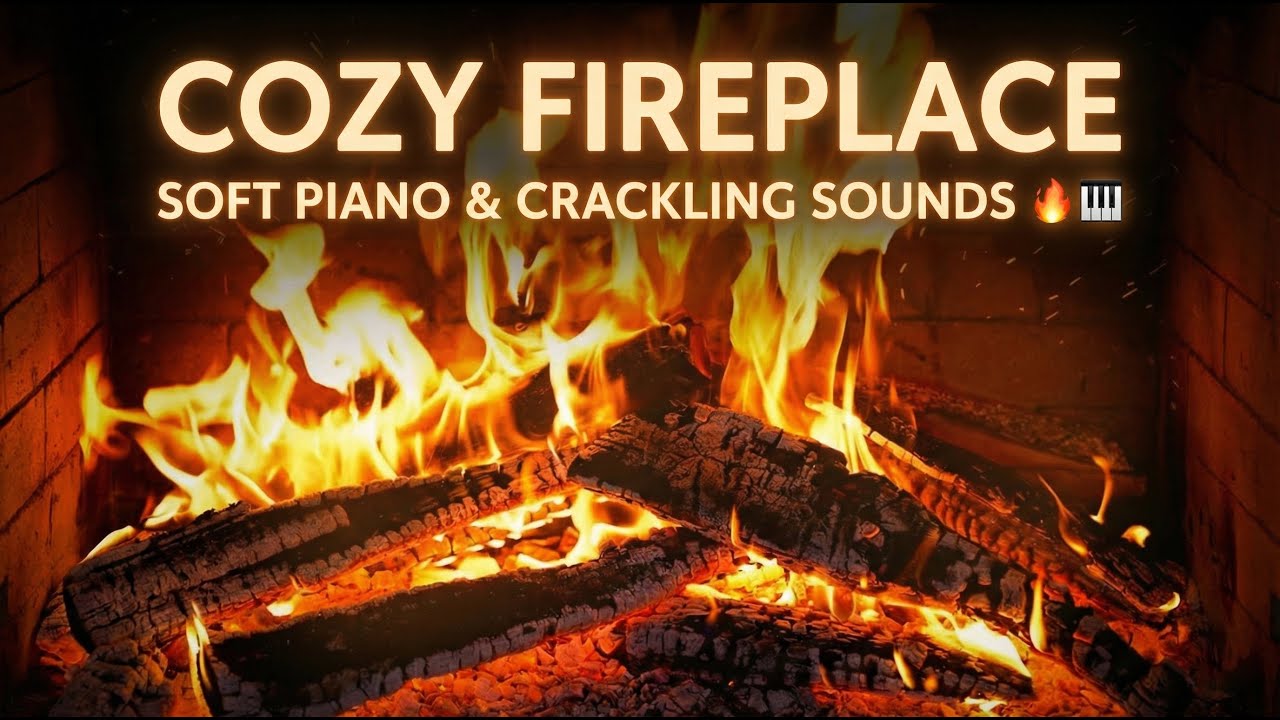 Cozy Fireplace 🔥 Crackling Fire Sounds with Soft Piano | Relax, Sleep, Study | 4K Ambience