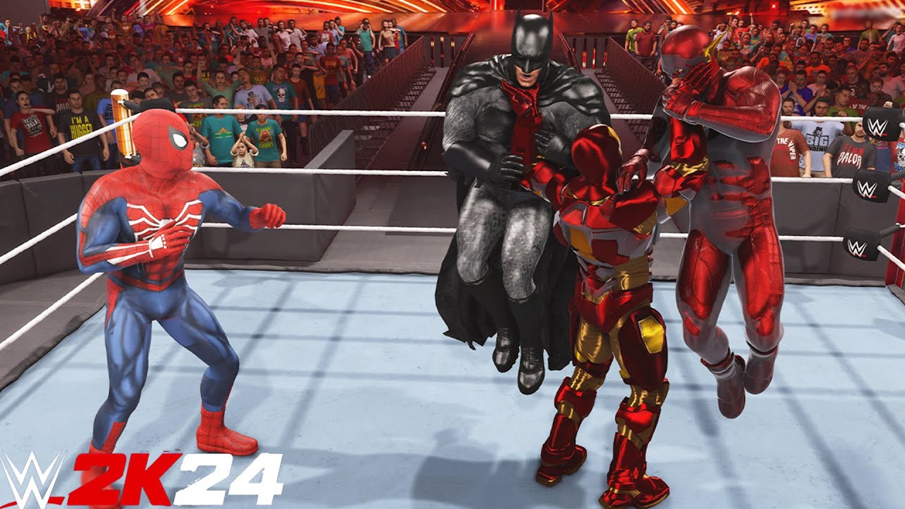 IronMan & Spider-Man Vs Batman & Flash | Marvel Vs DC - WWE 2K24 - PS5 [4K 60FPS]