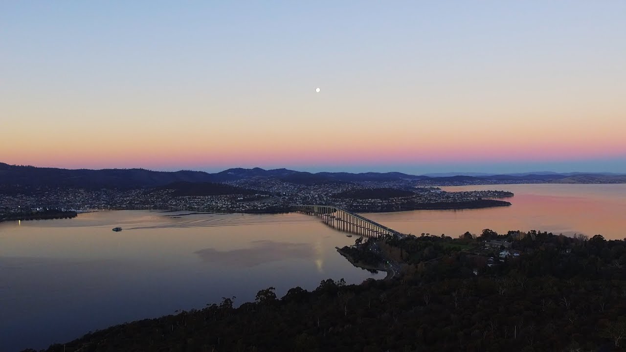 Stunning Aerial Footage of Hobart at Dusk. AMAZING