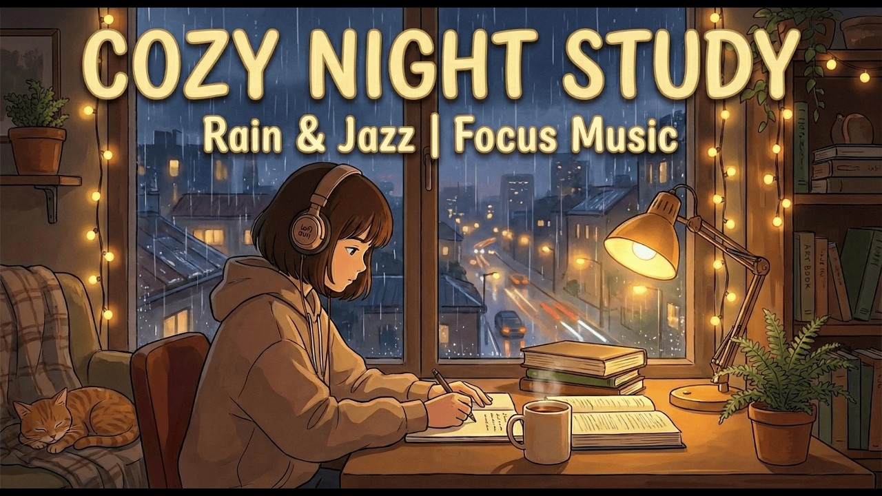 [STUDY WITH ME] Cozy Rainy Night - 1 Hour Deep Focus Study (Pomodoro Timer 25/5) - Capycapy lofi #2
