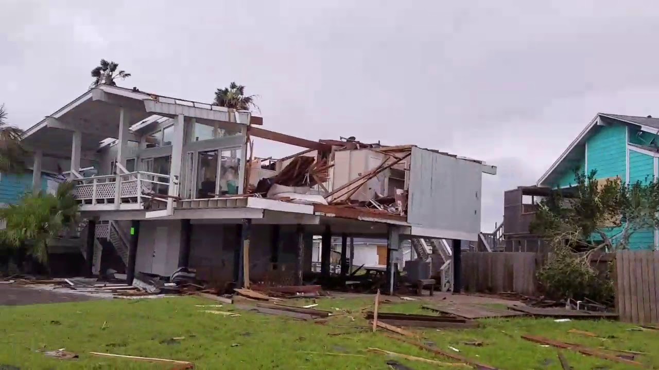 Catastrophic damage in Rockport,TX. Key Allegro Bay Shore Dr after Hurricane Harvey