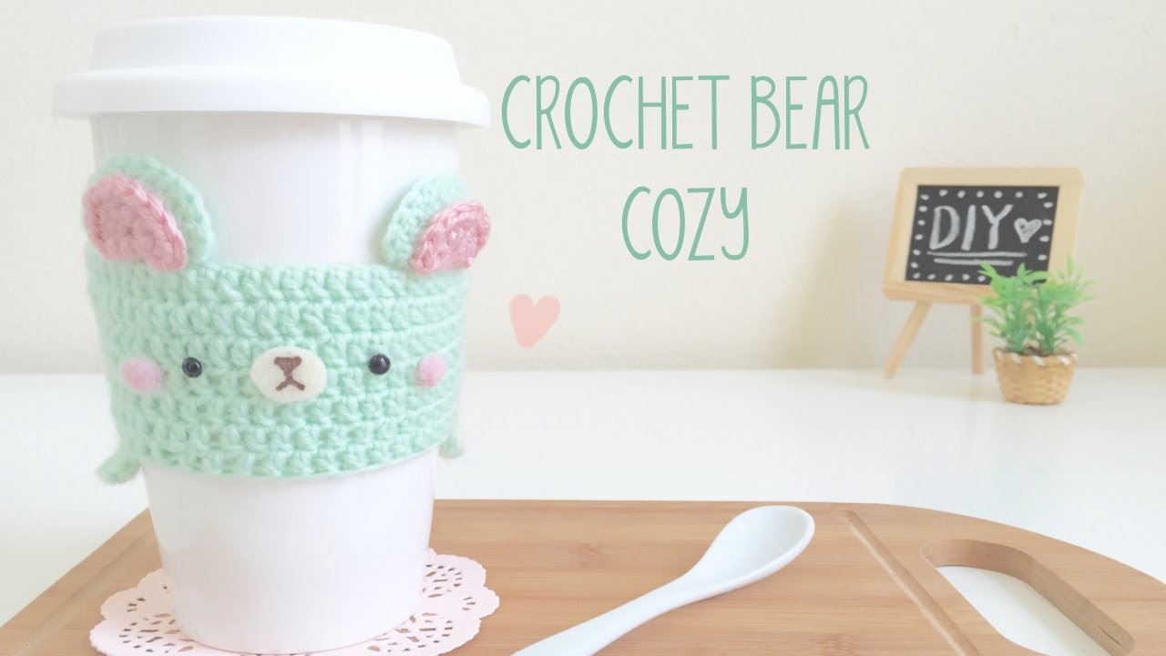 DIY Crochet Mint Bear Cozy - Travel Mug