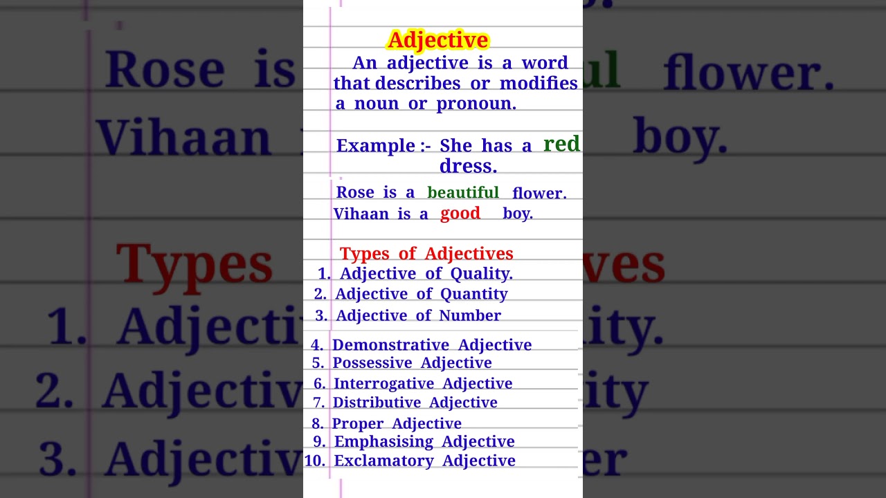 What is Adjective | Type of Adjective #adjective#ytshorts#viralspeech