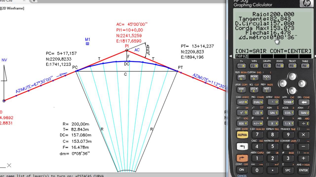 CURVA CIRCULAR - CALCULO E LOCAÇÃO COM O TOPO2-HP50g
