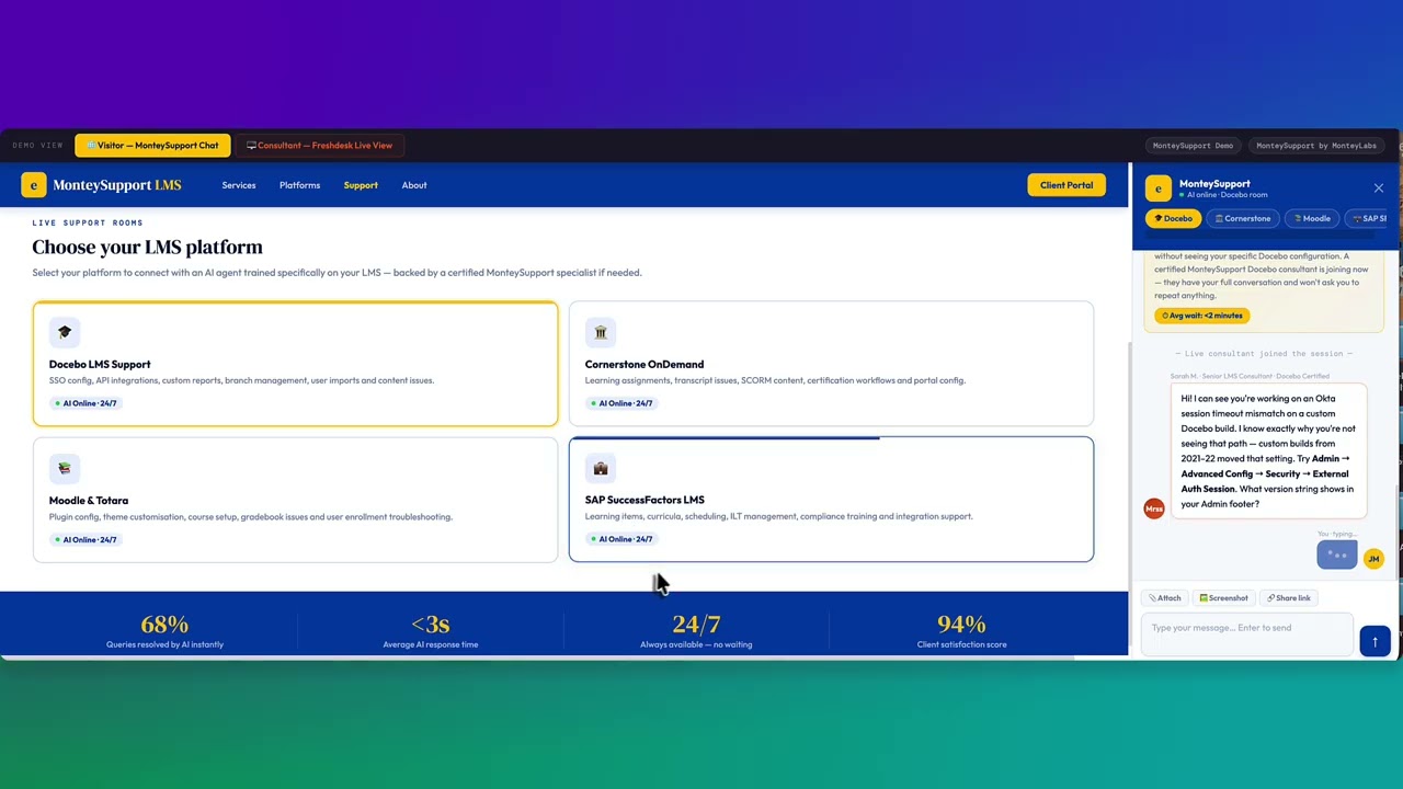 MonteySupport Demo: AI-Powered LMS Support with Freshdesk Integration
