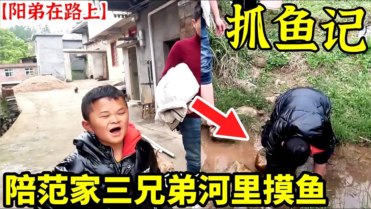 【阳弟在路上】表姐跟范氏家族三兄弟一起抓鱼，表姐把自己搭进去了#捉鱼 #小马云 #范小勤