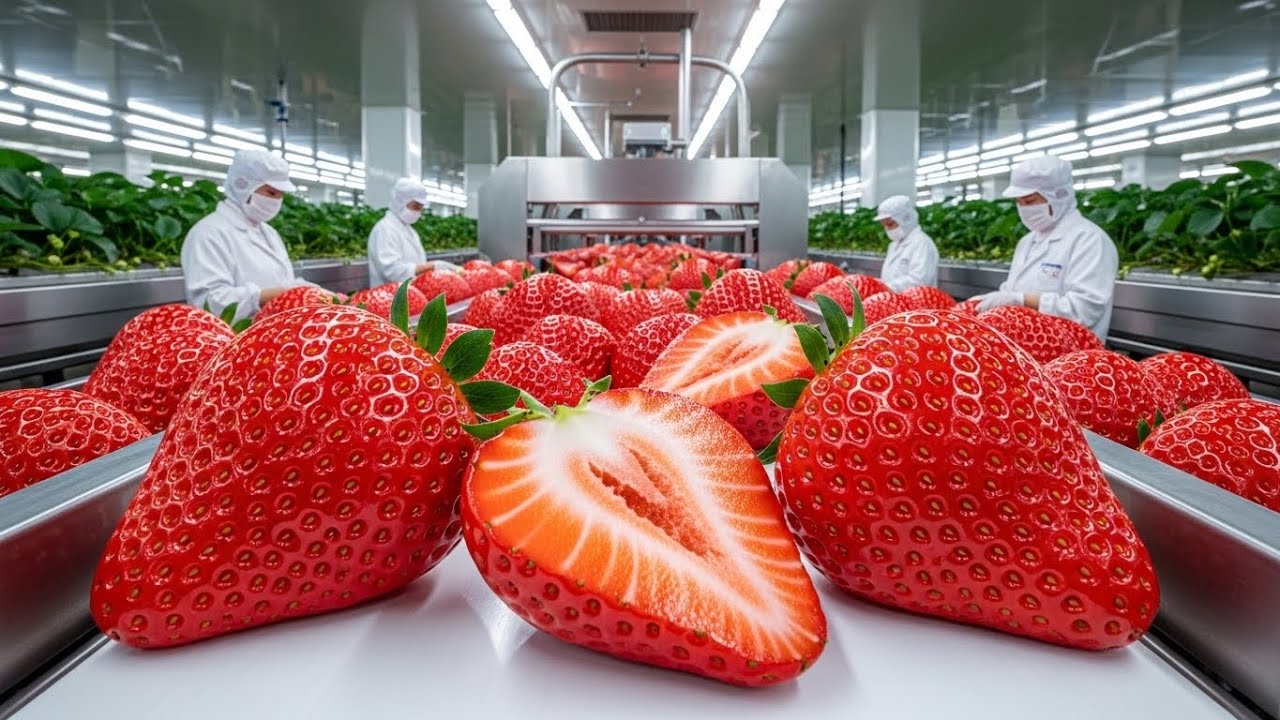 Inside a Modern Strawberry Factory: From Farm Harvest to Delicious Fresh Desserts -The Whole Process