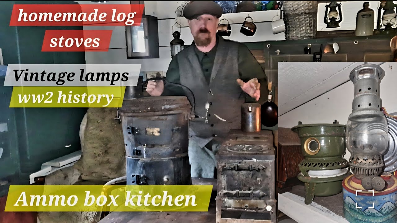 AMMO BOX KITCHEN, RARE WW2 TANK GEAR, HOMEMADE LOG STOVES,#bushcraft #vintage  #ww2history #diy 