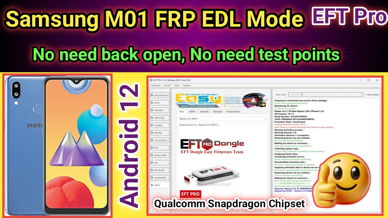 Samsung M01 (M015g) FRP unlock EFT Pro in EDL Mode 2026