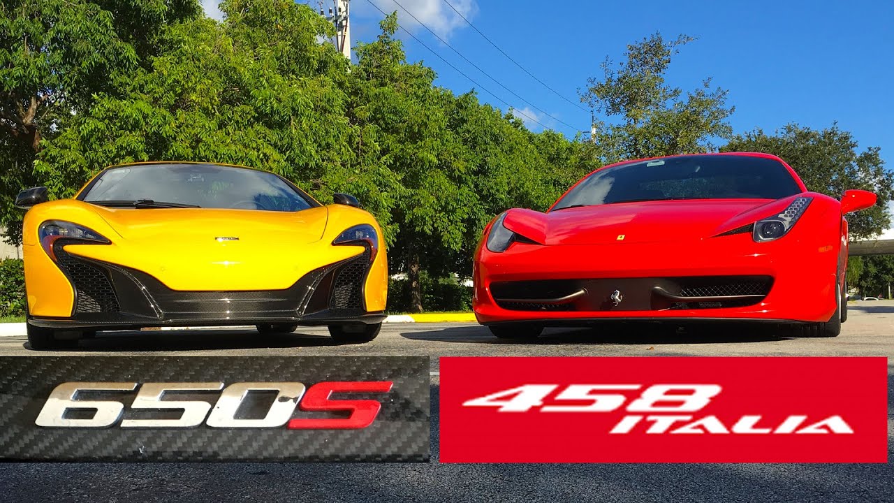 2015 McLaren 650S Spider vs 2014 Ferrari 458 Italia Spider Drag Racing