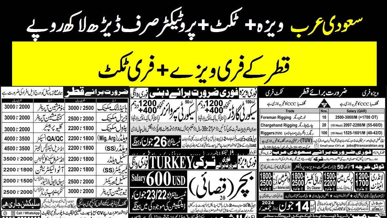 Qatar Free Visa Free Ticket | Saudi Arab Visa Ticket Protector only derh lakh |  Foreign Jobs