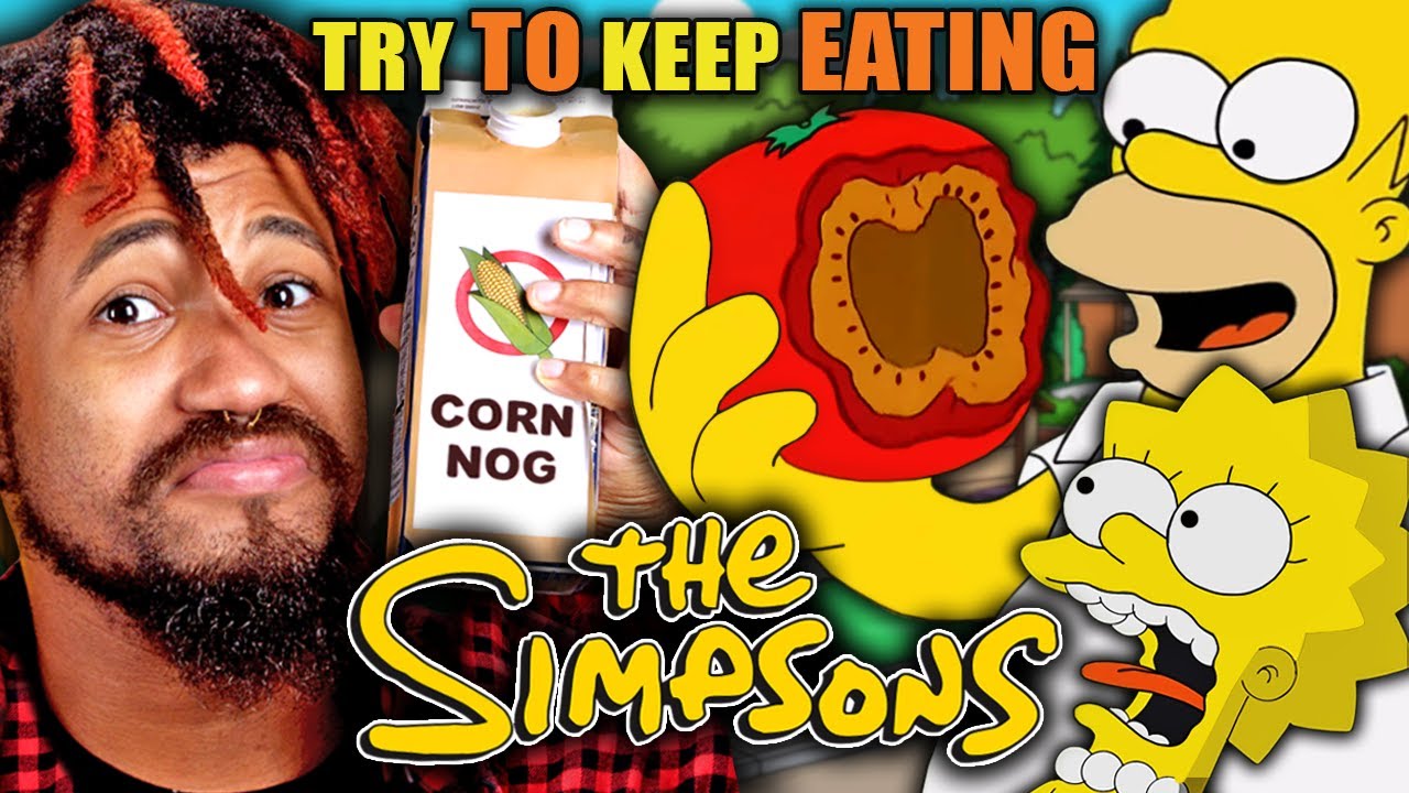 Try To Keep Eating - The Simpsons (Tomacco, Caramel Cod, Corn Nog) | People vs Food