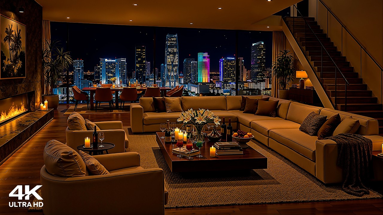 Relaxing Night Jazz 🌃 Luxury Miami Apartment with Tender Jazz Saxophone Music for Deep Sleep & Focus